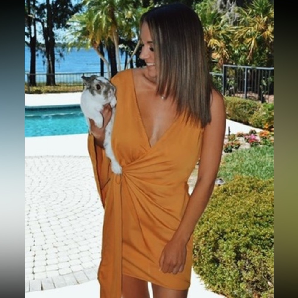 Misguided one shoulder drape yellow/orange mini dress size US 2- worn once NWT